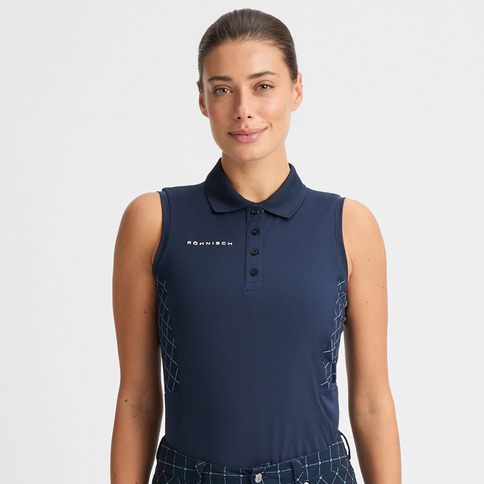 Rohnisch Nicky Ladies Sleeveless Golf Polo Shirt Micro R Check Navy